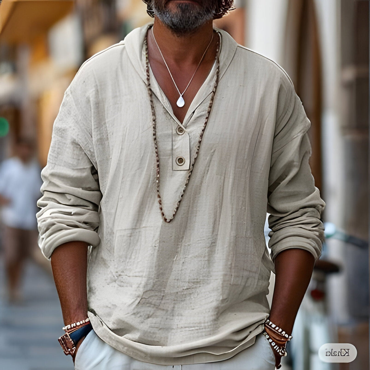 Men's Belro linen shirt popover with a relaxed fit, featuring lightweight fabric and a classic collar design.