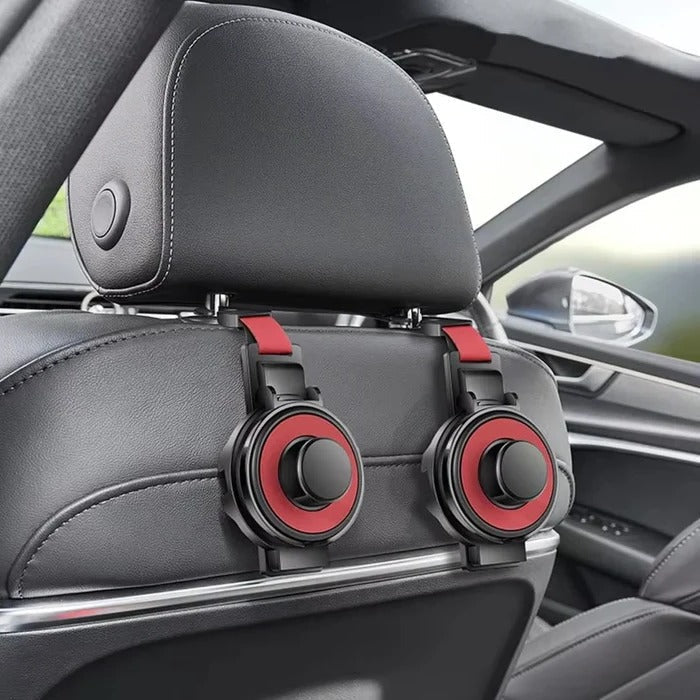 Belro car seat headrest hook for organizing bags and accessories, mounted on a car seat headrest for convenient storage.