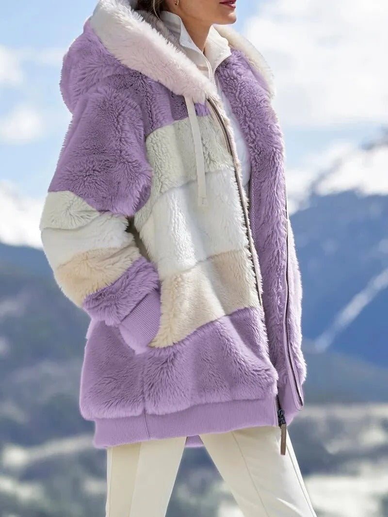 Belro contrasting lamb wool padded coat with a stylish design, showing the textured wool and padded construction.