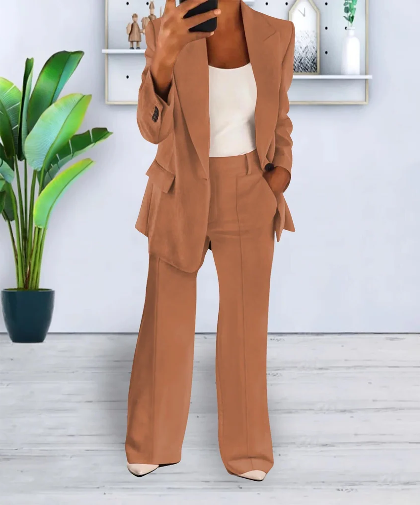 Belro women's set suit featuring stylish pants, tailored for a modern, elegant look in a coordinated clothing ensemble.