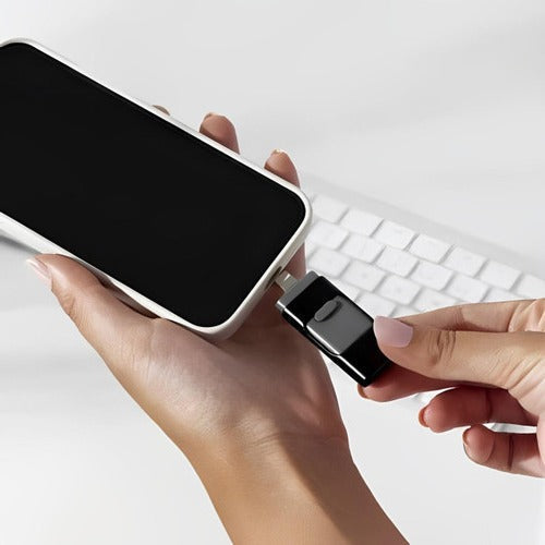 Belro USB flash drive compatible with iPhone and Android devices, compact electronic storage solution with USB connector and mobile connector.