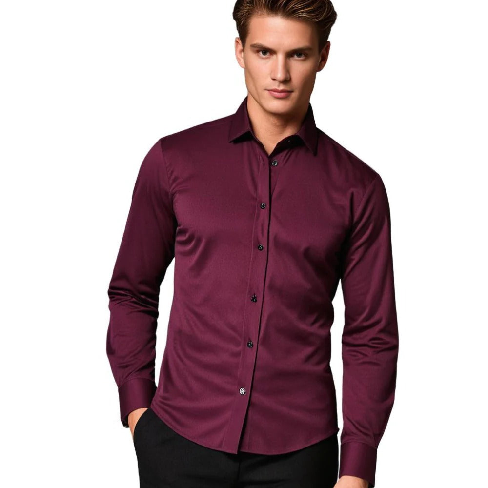 Men's Belro stretch shirt in light blue with a classic collar and button-down front, displayed flat on a white background.