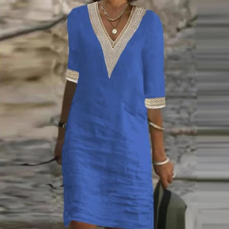 Belro stylish linen summer dress for women featuring a light, breathable fabric with a relaxed fit and sleeveless design.