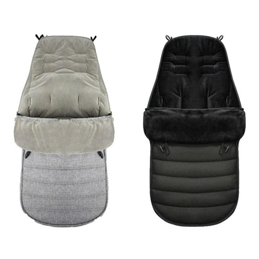 Belro universal baby stroller footmuff in black, designed for outdoor use, keeps infants warm and cozy during outdoor trips.