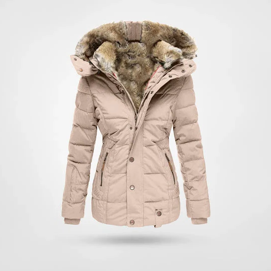 Belro winter jacket with warm lining and hood, stylish and insulated for cold weather, suitable for winter outdoor wear.