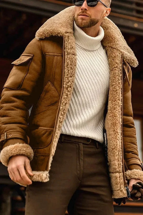 Men's camel flying leather bomber jacket by Belro, featuring a classic style with detailed stitching and a front zipper.