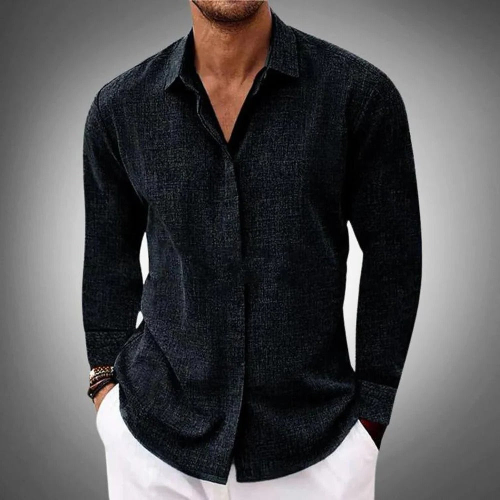 Men's Belro classic long sleeve shirt in blue, featuring a button-up design and collar, suitable for casual or formal wear.