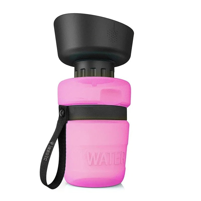 Belro foldable dog water bottle with attached bowl, portable pet hydration accessory for dogs during walks or travel.