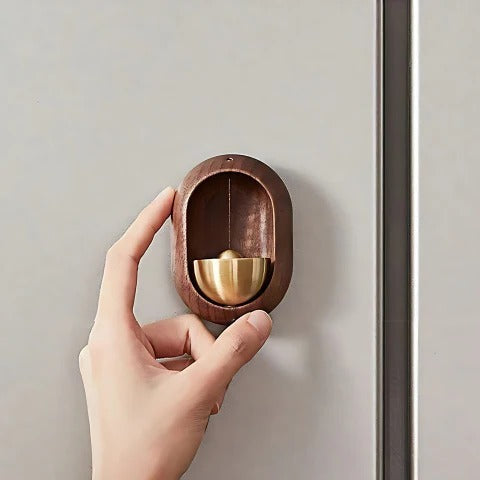Belro wooden door chime mounted on a doorframe, featuring a traditional design for smart home doorbell integration.