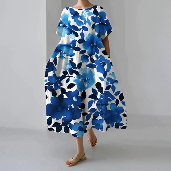Belro floral print casual and elegant dress with a stylish silhouette, featuring vibrant flower patterns and comfortable fabric.