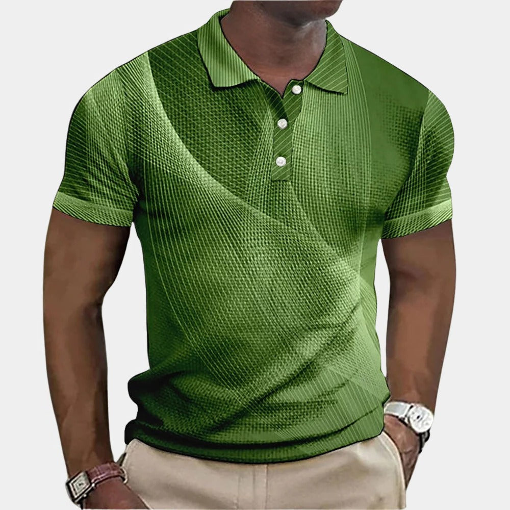 Men's stylish Belro polo shirt in classic design, featuring a collared neckline and short sleeves, displayed on a hanger.