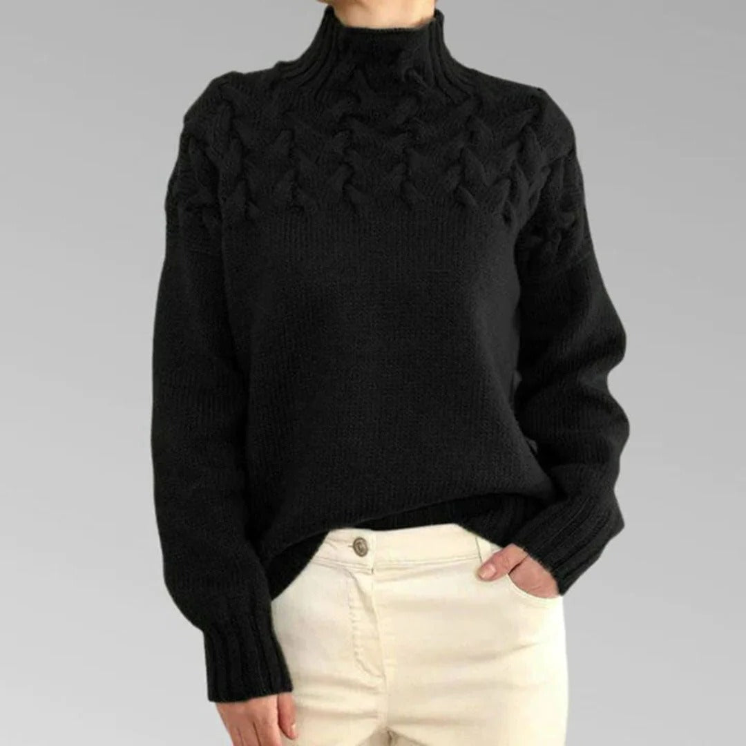 Belro women's knitted turtleneck sweater in cozy, soft fabric, featuring a classic fit and ribbed cuffs and hem.