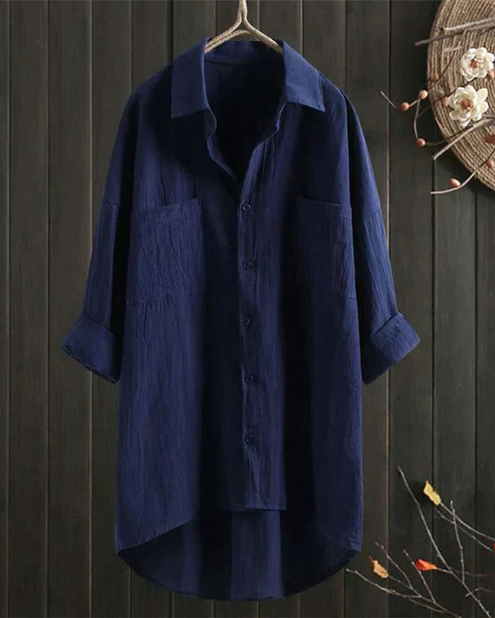 White linen blouse for women by Belro, featuring a relaxed fit and lightweight fabric, perfect for casual or summer wear.