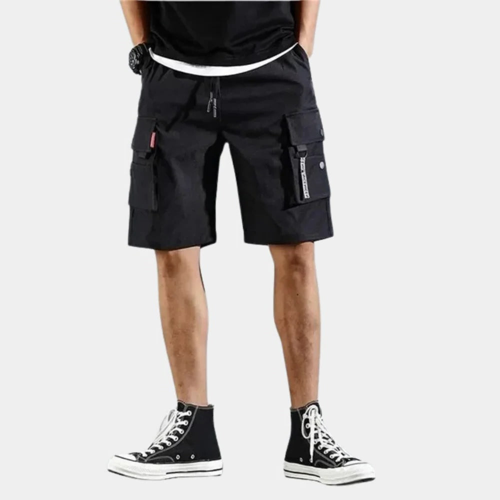 Belro men's cargo shorts in khaki color, featuring multiple pockets and a relaxed fit, suitable for casual summer wear.