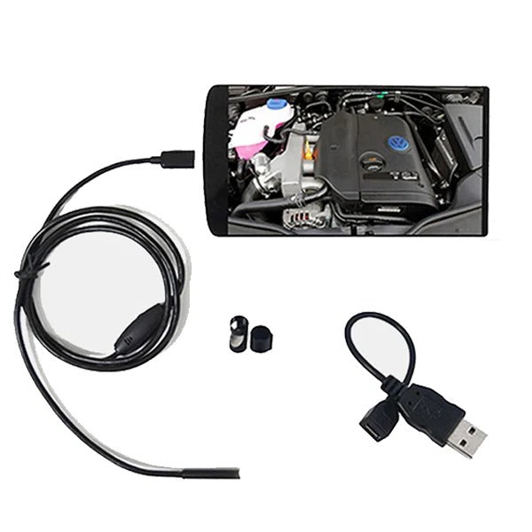Wireless waterproof endoscope camera by Belro for iPhone and Android, showing flexible probe and camera head in a close-up shot.