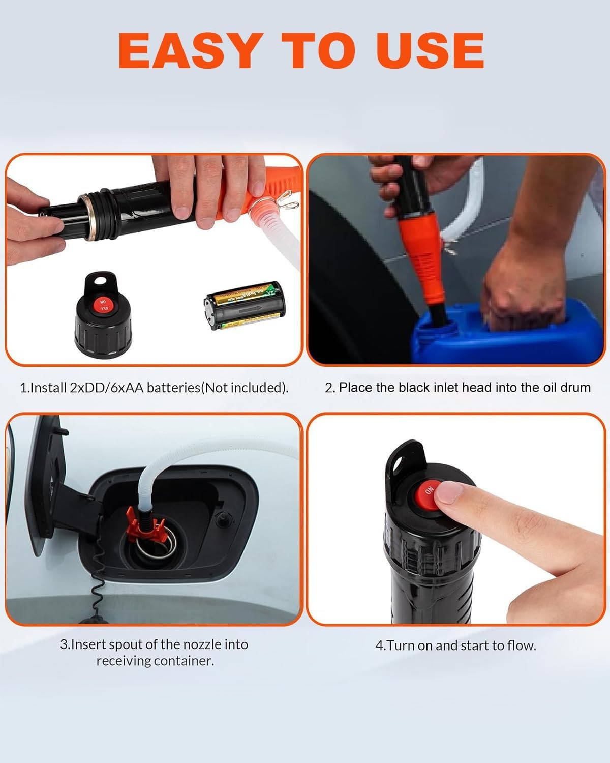 Belro portable electric siphon pump for gas, diesel, and water transfer, showing the compact device with hoses attached.