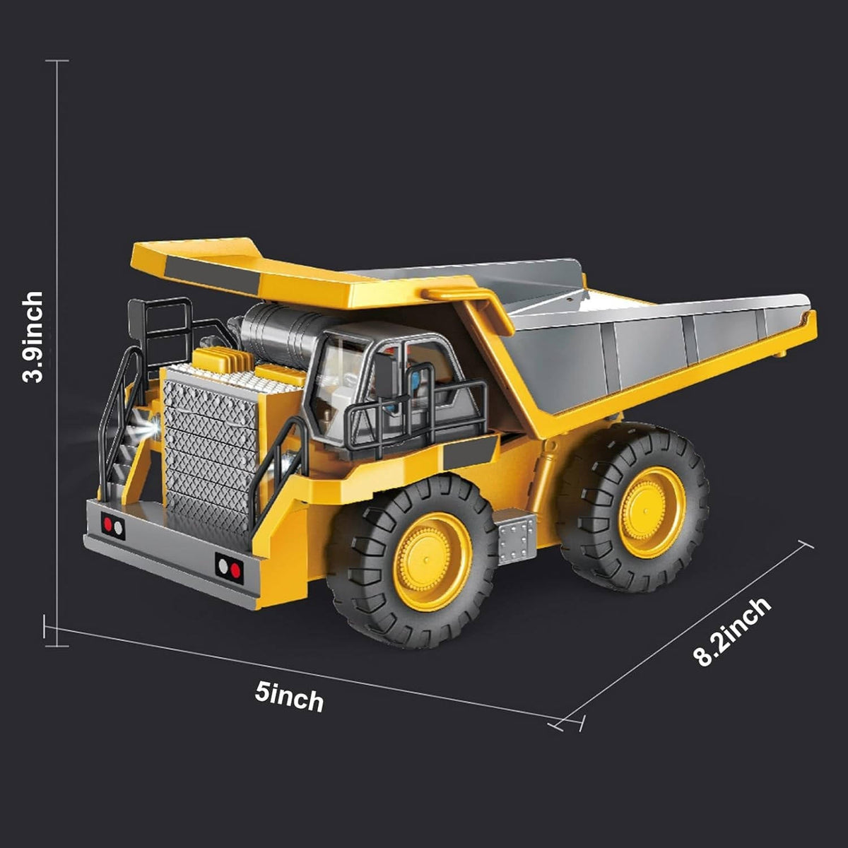Belro 4WD remote control excavator and bulldozer toy showing detailed construction vehicle with moving parts on a play surface.