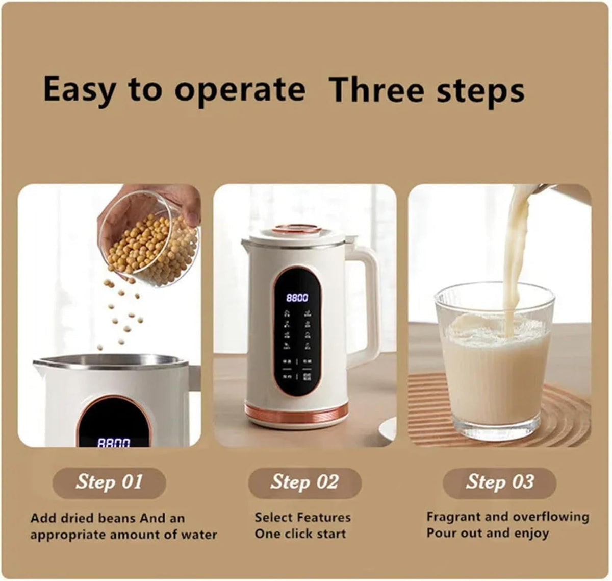 Belro Nut Milk Maker for home kitchen, showing the appliance with a pitcher of freshly made nut milk on a countertop.