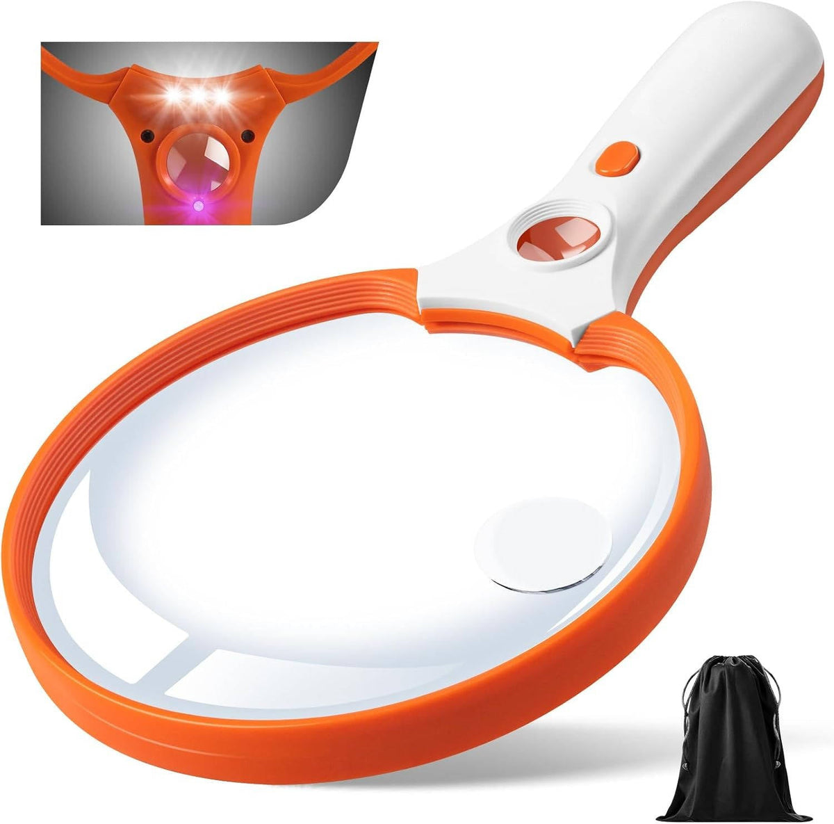 Large Belro magnifying glass with built-in light, designed for detailed viewing and optical clarity.