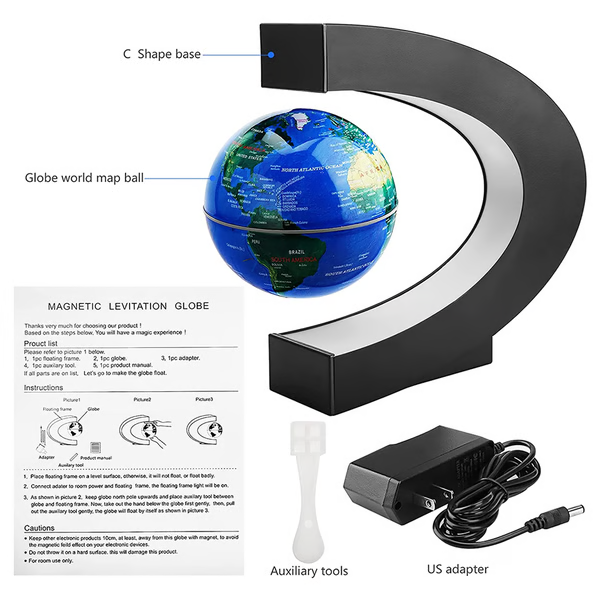 Belro magnetic floating globe with LED light, showcasing a modern home décor piece with illuminated, rotating globe design.