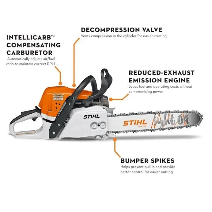 MS 311 STIHL chainsaw by Casavibeo with a silver metal blade and black handle, ready for cutting tasks.