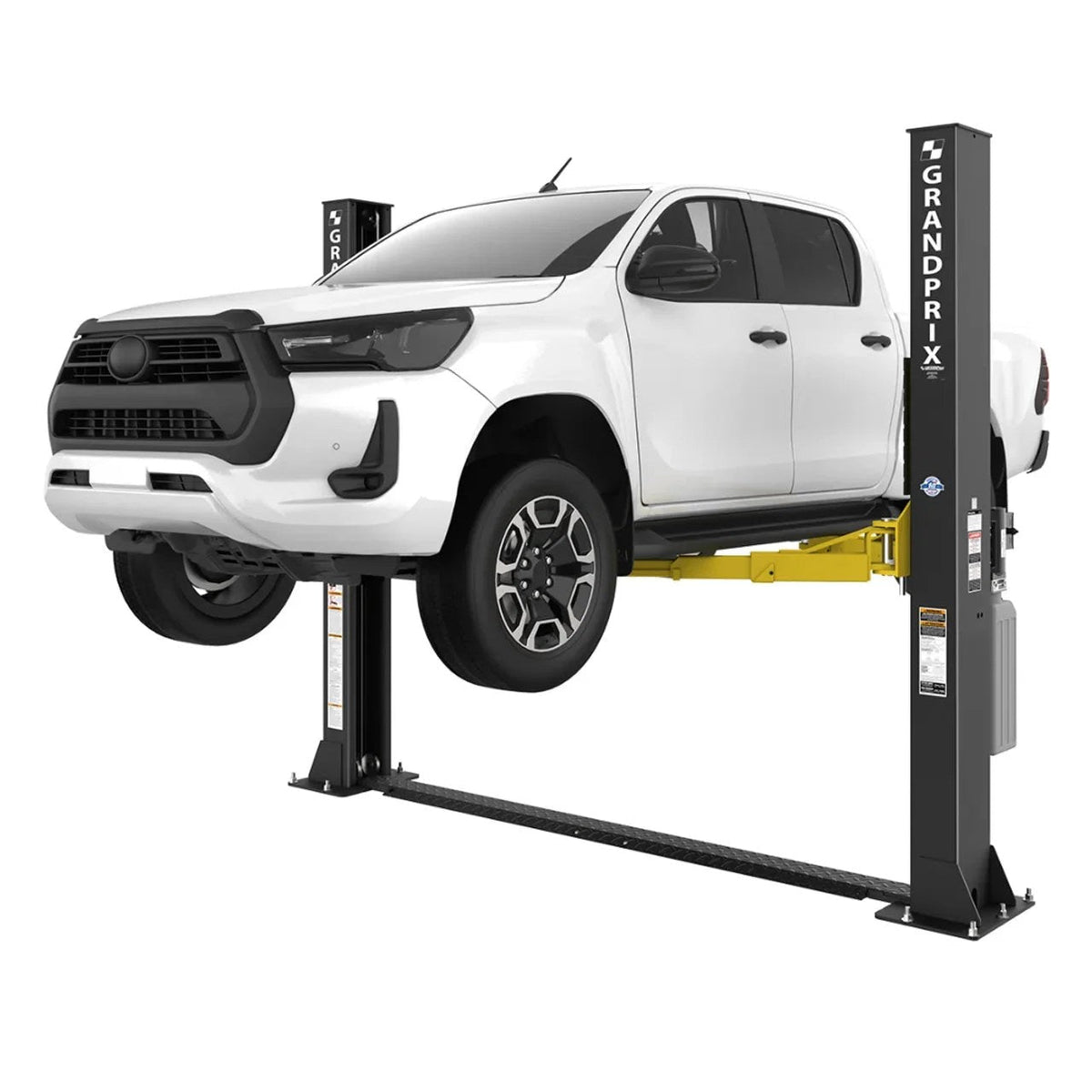 Casavibeo Bendpak GrandPrix GP-9LC 9000 lb. capacity 2-post lift with hydraulic arms and sturdy steel structure.