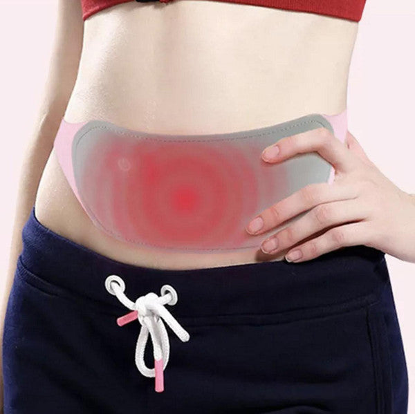 Belro menstrual heating belt for pain relief, shown in black with adjustable straps, designed for comfort and warmth during menstrual cramps.