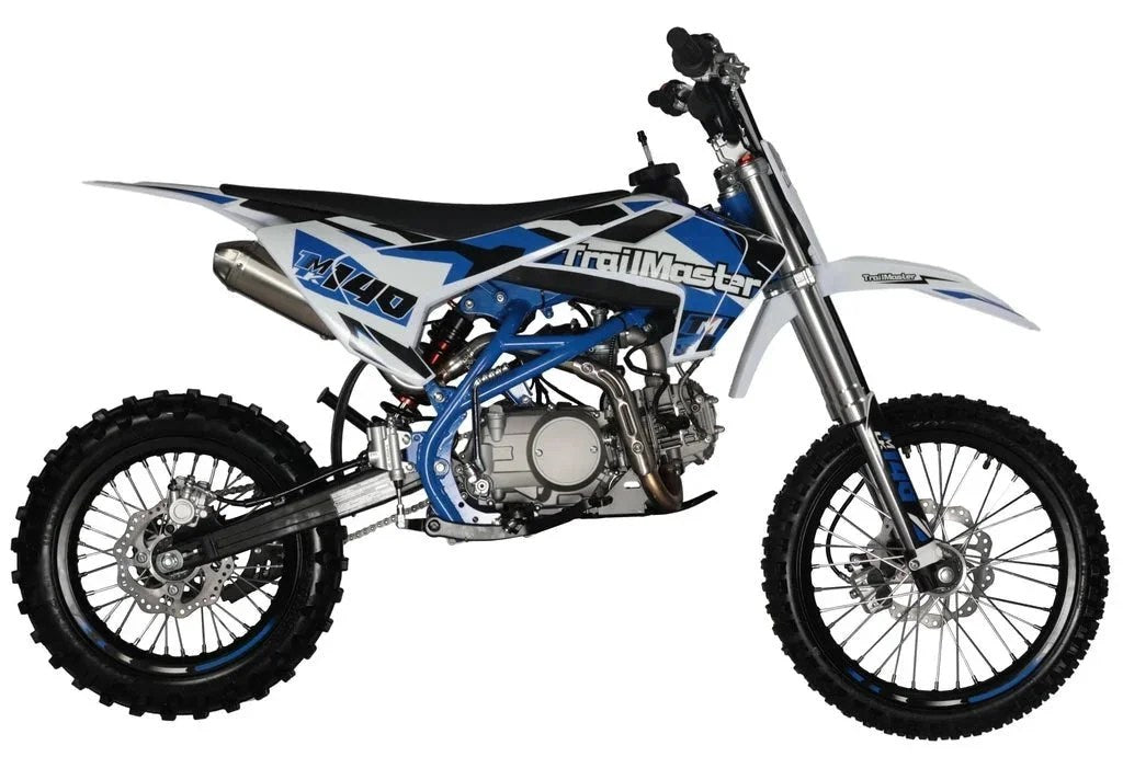 Casavibeo TrailMaster LK140 140cc dirt bike shown in black with knobby tires and rugged frame for off-road riding.