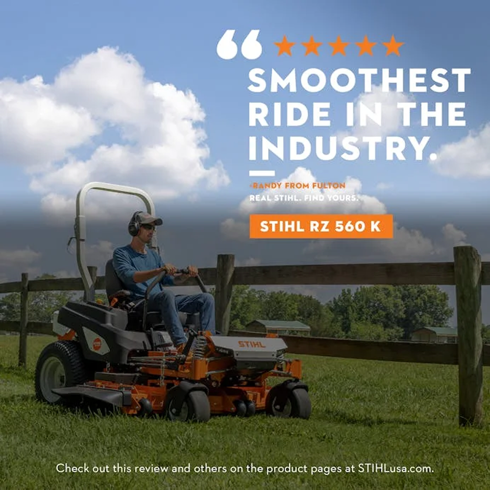Casavibeo Stihl RZ 560 K commercial zero-turn lawn mower with a 60-inch cutting deck, shown in a yard setting.