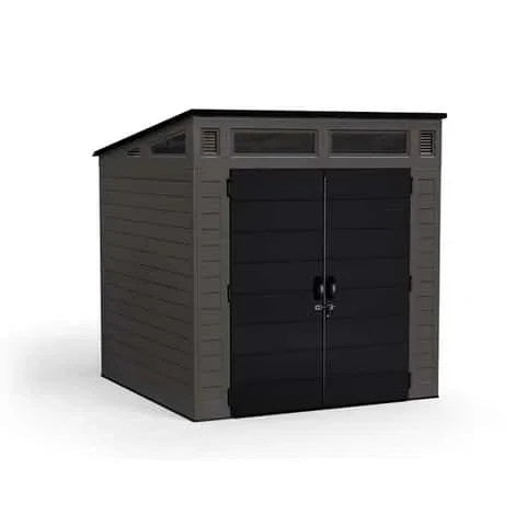 Suncast Modernist 7x7 ft. resin vertical storage shed with floor kits, featuring sleek modern design and durable construction.