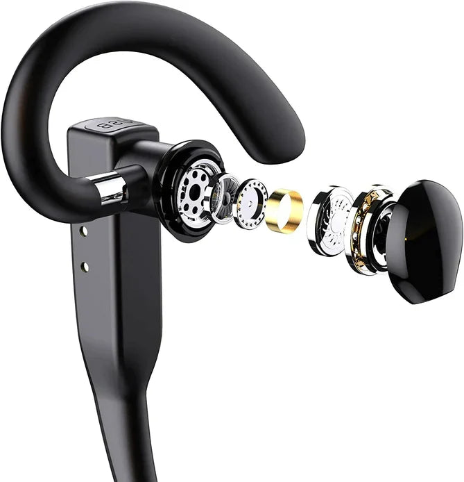 Belro Trucker Dual Mic Wireless Bluetooth 5.1 noise-canceling headset with earpiece showing sleek design and dual microphone setup.