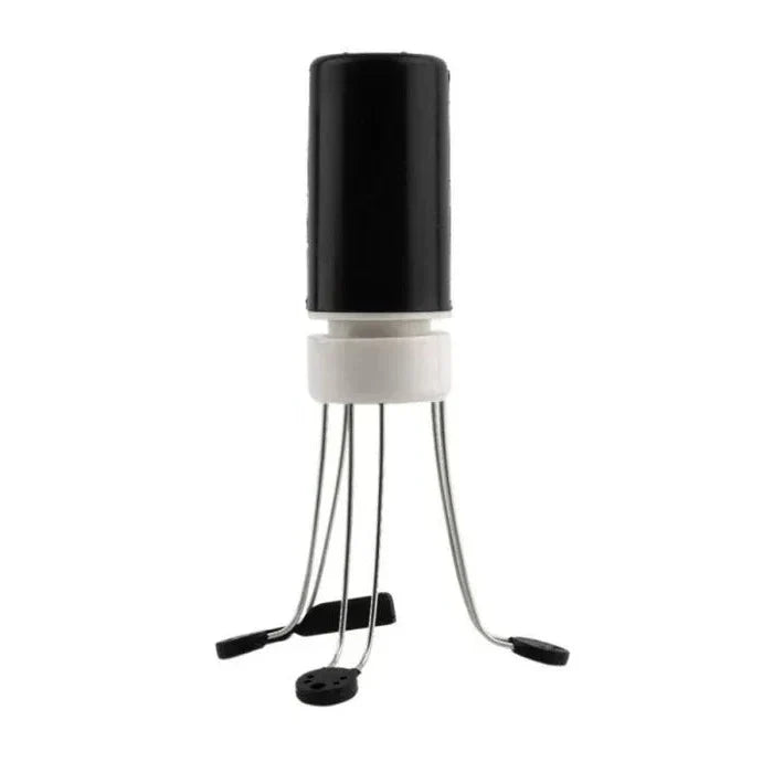 Belro automatic pan stirrer for hands-free cooking, shown in use with a pot on a kitchen countertop.