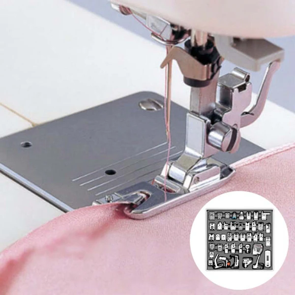 Belro 42-piece presser foot set for men's clothing sewing, including various presser feet for different sewing techniques.