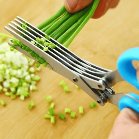 Belro 5 Blade Kitchen Salad Scissors with stainless steel blades and ergonomic handles for easy salad preparation.