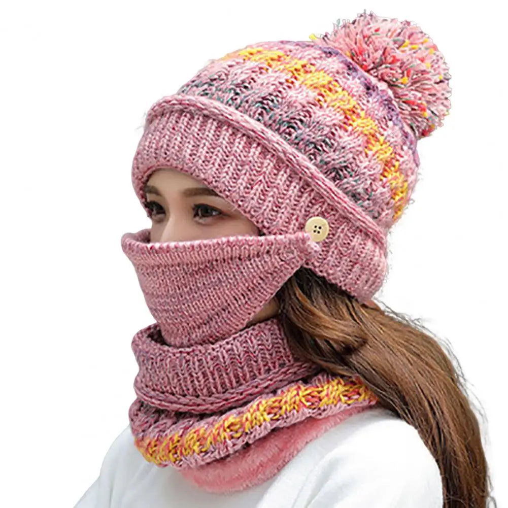 Pink knitted hat and scarf set with velvet lining, cozy winter accessories by Belro, featuring soft, warm fabric and stylish design.