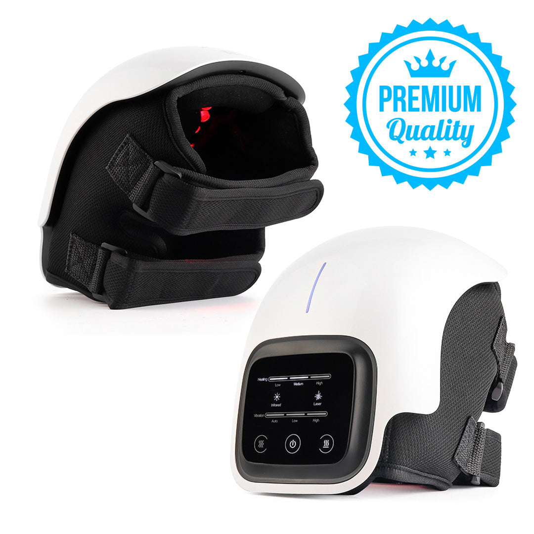Belro heated knee massager with heat therapy, designed for pain relief and joint recovery, shown wrapped around a knee for comfort.