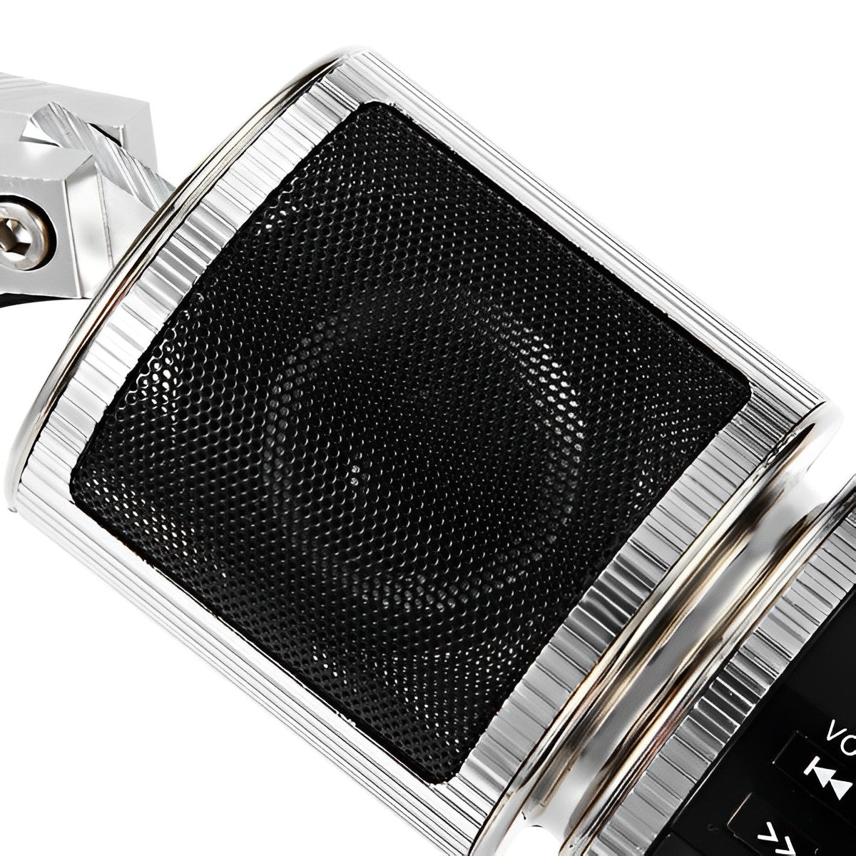 Belro motorcycle Bluetooth speakers mounted on a motorcycle handlebar, compact and portable audio device for riding communication.