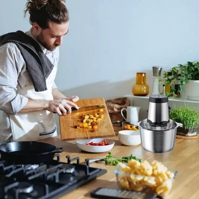 Belro 2L food chopper with stainless steel blades and compact design, ideal for chopping vegetables and herbs in the kitchen