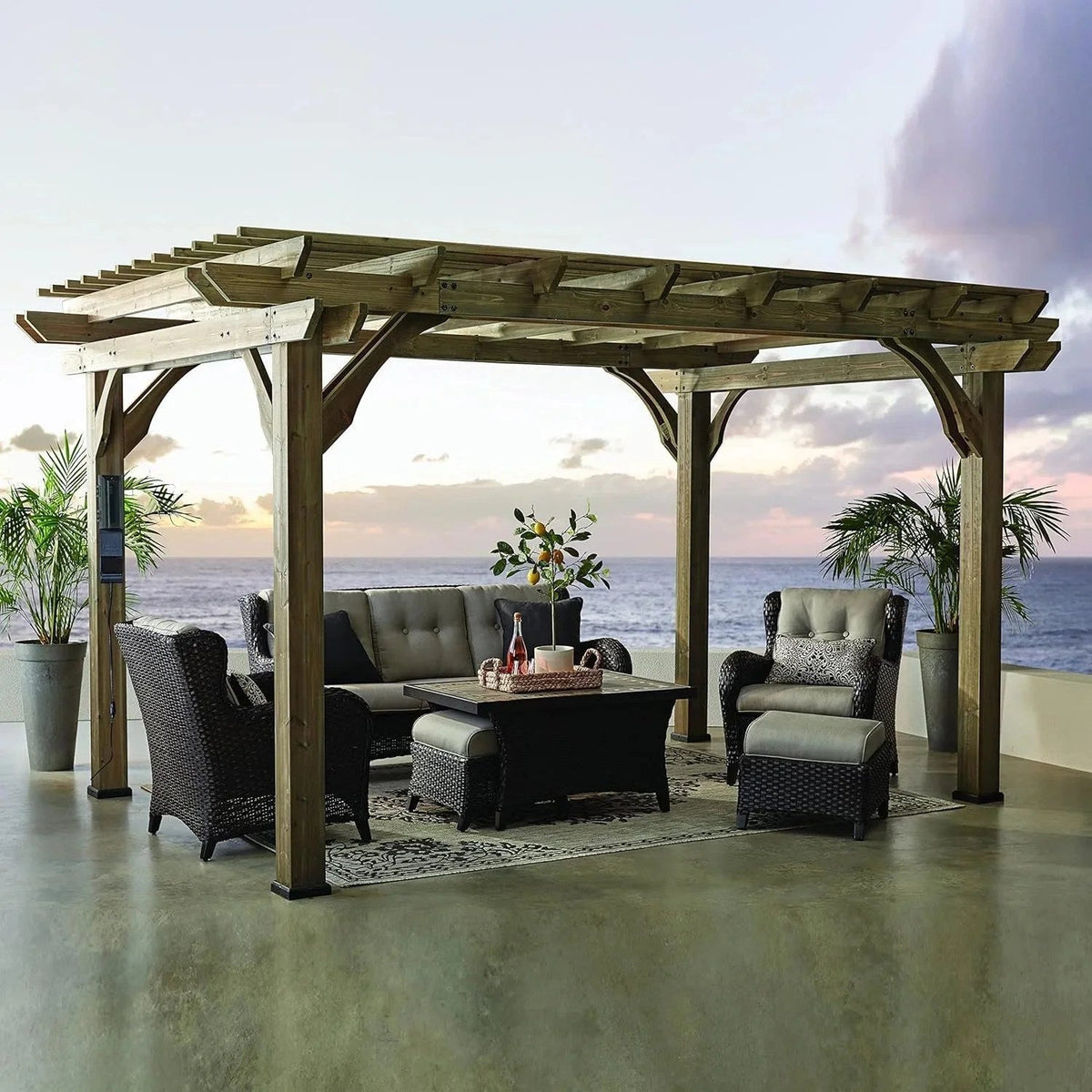 Casavibeo Backyard Discovery Somervilles Pergola showing wooden frame and lattice roof for outdoor shade and garden decor.