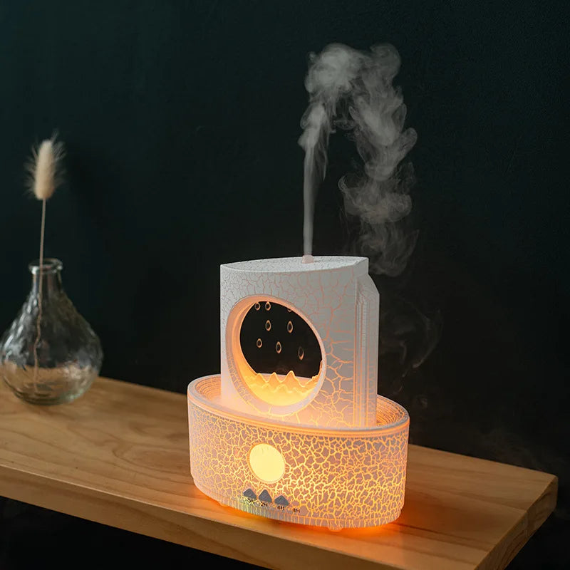White crackled Rain Clouds essential oil diffuser and humidifier by Belro, with a sleek modern design for health and beauty use.