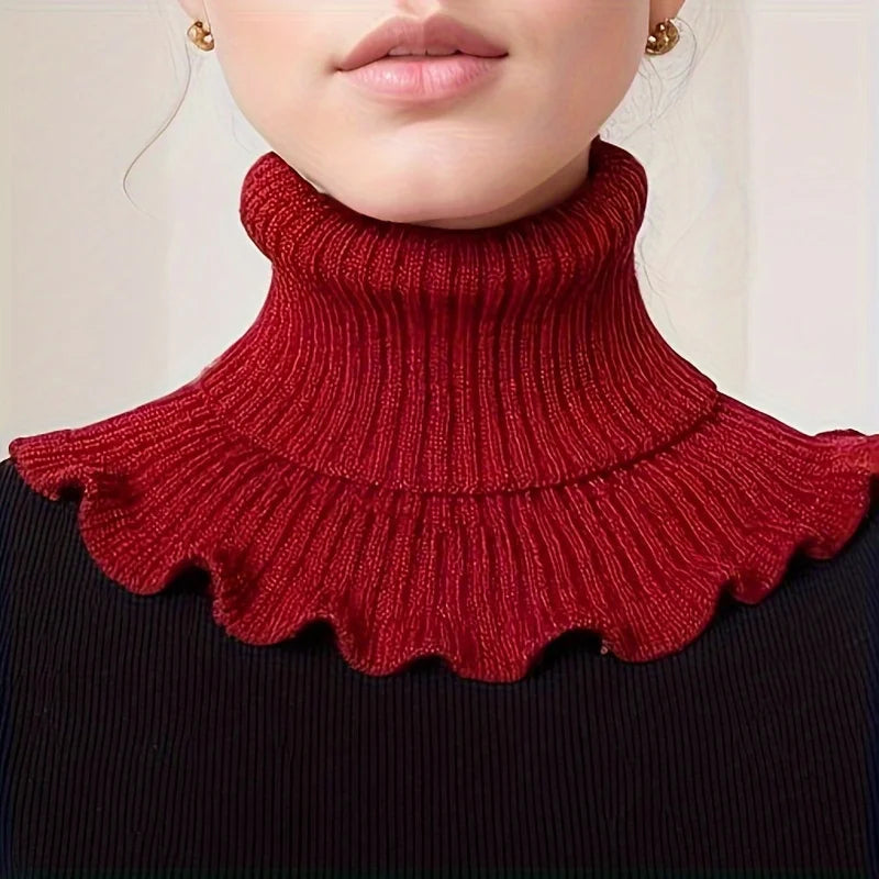 Wine red knitted turtleneck neck scarf for women by Belro, stylish and cozy accessory for cold weather.