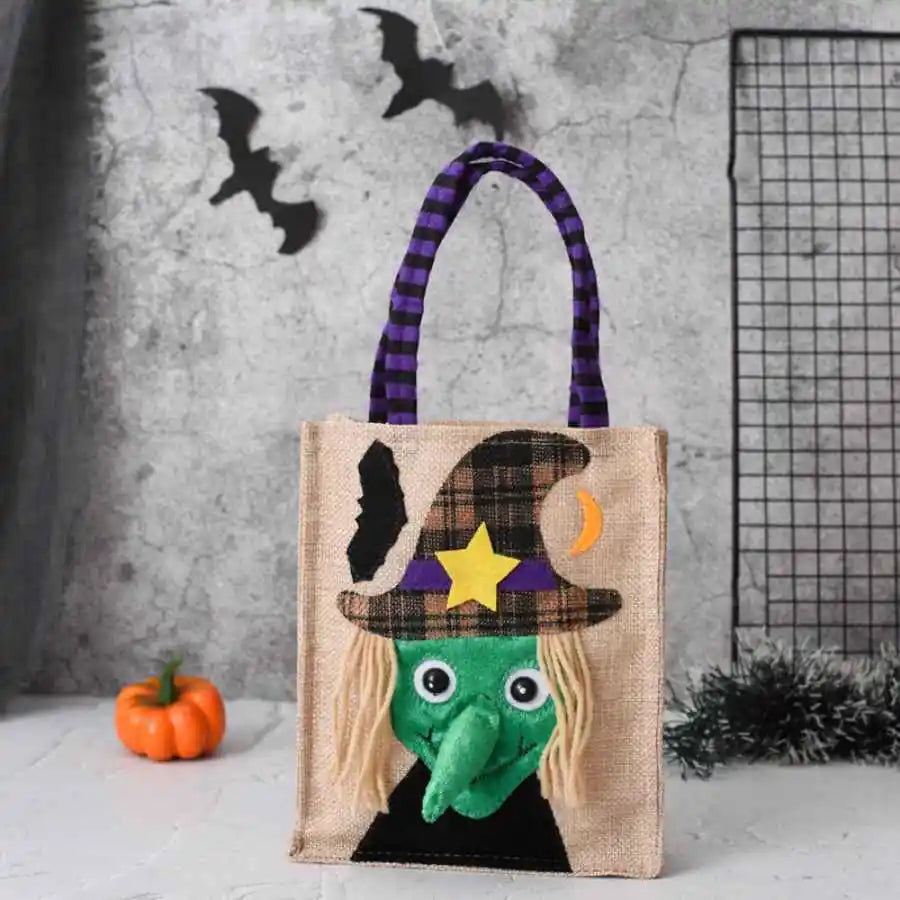 Belro Halloween treat bag featuring a witch design with pumpkin, cat, and skull motifs for men.