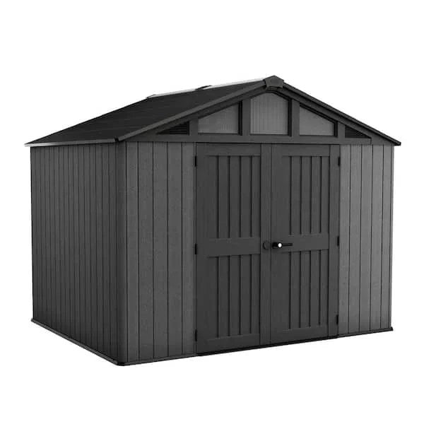 Casavibeo Keter Stronghold 2.0 storage shed with sturdy gray walls and secure double doors for outdoor organization.