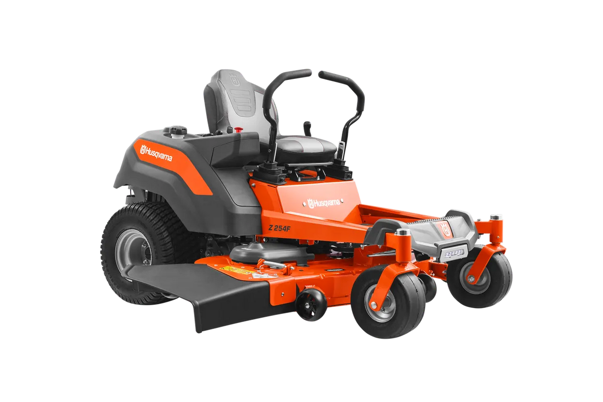 Husqvarna Z254F 54-inch zero-turn riding lawn mower with 24 HP Kawasaki engine, featuring a cutting deck and control panel.