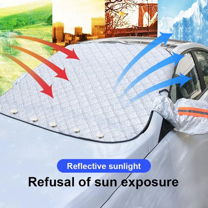 Belro magnetic car anti-snow cover draped over a vehicle, designed for easy snow protection in winter weather.