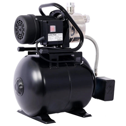 Casavibeo 1.6HP shallow well pump with 5-gallon pressure tank for automatic garden irrigation and water boosting.