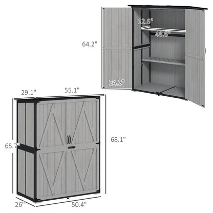 Casavibeo outdoor wooden garden storage shed with lockable doors and interior shelves, ideal for outdoor tool and equipment storage