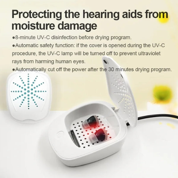 Belro hearing aid drying box for health and hearing aids, compact device for moisture removal and maintenance.