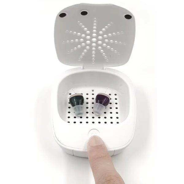 Belro hearing aid drying box for health and beauty, compact device with vents to keep hearing aids dry and fresh.