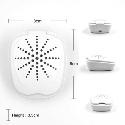 Belro hearing aid drying box for health and hearing aids, compact device with vents for moisture removal from hearing aids.